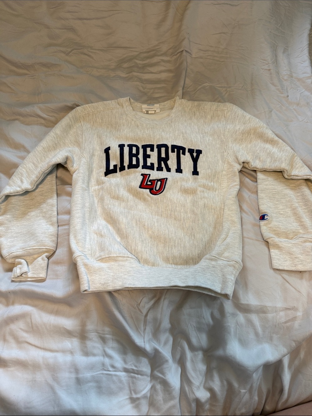 Champion Crewneck Sweatshirt with Liberty and LU Logo - Light Gray
